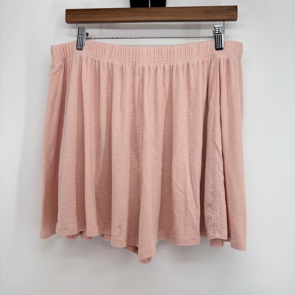 Aerie Always and Forever Pink Ribbed Lounge Shorts Women Large High Rise Flowy